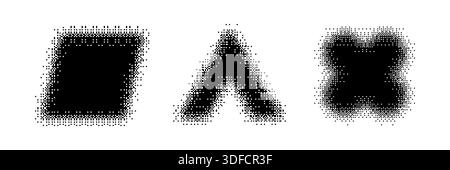 Bitmap geometric shapes set. Distorted pixel Y2k halftone Stock Vector