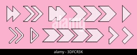 Pixel arrow set. Colorful collection of dotted cursor. Different marks and pointers Stock Vector