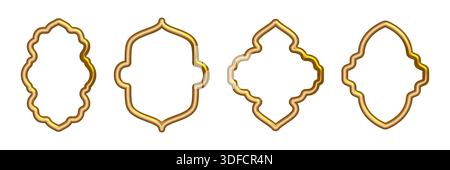 Beautiful golden arabian frame set. 3d islamic gold frames Stock Vector