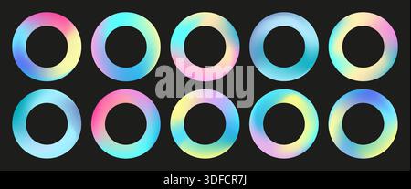 Rainbow gradient frame set. Unicorn holographic border Stock Vector