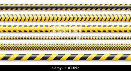 Realistic black and yellow warning tapes isolated on white background Stock Vector