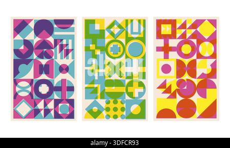 Geometric cover set risograph style Stock Vector