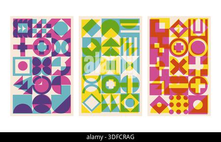Geometric cover set risograph style Stock Vector