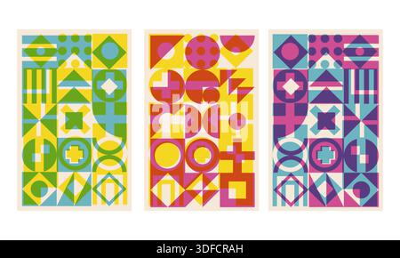Geometric cover set with riso print effect Stock Vector