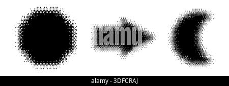 Bitmap geometric shapes set. Distorted pixel Y2k halftone Stock Vector