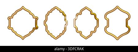 Beautiful golden arabian frame set. 3d islamic gold frames Stock Vector