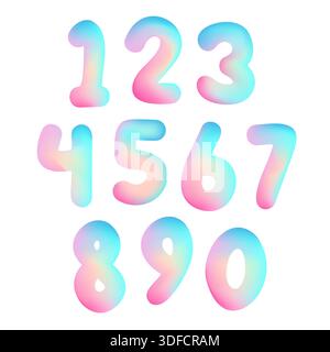 Set of color numbers with holographic gradient. Stock Vector