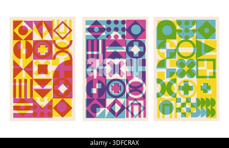 Geometric cover set with riso print effect Stock Vector
