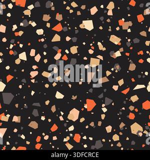 Terrazzo imitation dark vector seamless background. Granite stone flooring material Stock Vector