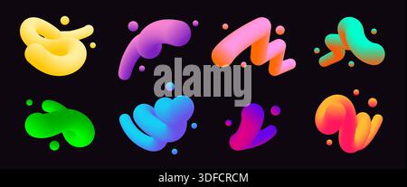 Abstract multicolored 3d twisted lines with gradients dots Stock Vector