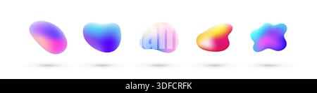 Liquid holographic elements set. Modern fluid gradient iridescent shapes Stock Vector