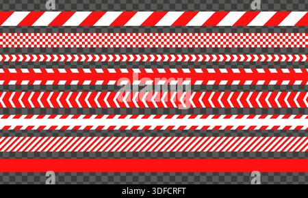Danger tape isolated on transparent background. Set of red warning tapes Stock Vector