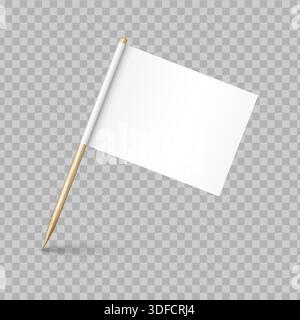 Realistic vector illustration of wooden toothpick with white paper flag. Stock Vector
