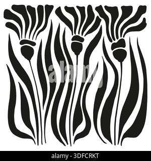 Trendy botanical art. Groovy floral doodle vector Illustration Stock Vector