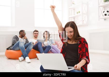 Student enjoys success after pass exams to college Stock Photo