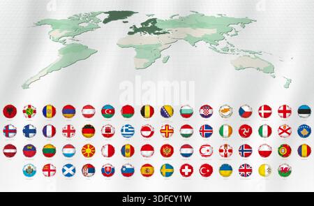 Round Distressed European Flags with Paint Splash Design. Collection of Round Grunge Flags with Splash Effect. Stock Vector