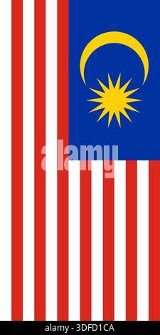 Malaysia vertical flag in official colors, dimensions and aspect ratio. Vector flag symbolizing national pride, identity, heritage, patriotism and authority Stock Vector
