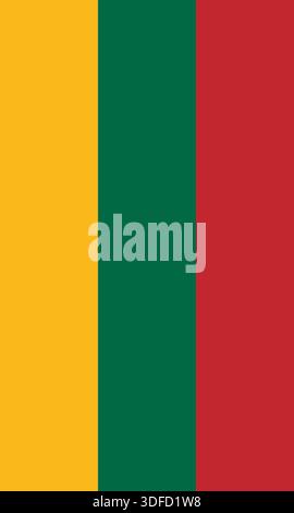 Lithuania vertical flag in official colors, dimensions and aspect ratio. Vector flag symbolizing national pride, identity, heritage, patriotism and authority Stock Vector