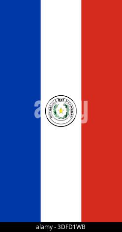 Paraguay vertical flag in official colors, dimensions and aspect ratio. Vector flag symbolizing national pride, identity, heritage, patriotism and authority Stock Vector