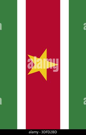 Suriname vertical flag in official colors, dimensions and aspect ratio. Vector flag symbolizing national pride, identity, heritage, patriotism and authority Stock Vector
