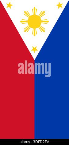 Philippines vertical flag in official colors, dimensions and aspect ratio. Vector flag symbolizing national pride, identity, heritage, patriotism and authority Stock Vector