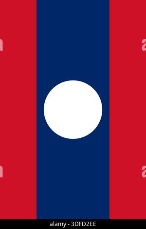 Laos vertical flag in official colors, dimensions and aspect ratio. Vector flag symbolizing national pride, identity, heritage, patriotism and authority Stock Vector
