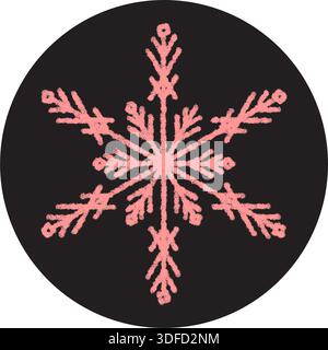 Round Pink Chalk Snow Flake Sticker Label Stock Vector
