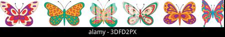 Groovy Retro Seamless Butterfly Border Pattern Stock Vector