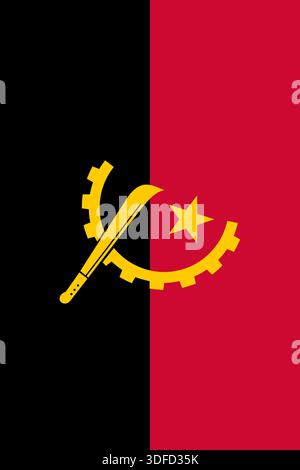 Angola vertical flag in official colors, dimensions and aspect ratio. Vector flag symbolizing national pride, identity, heritage, patriotism and authority Stock Vector