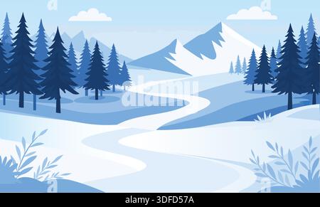 Winter Mountain Landscape Background for Desktop Wallpaper Stock Vector