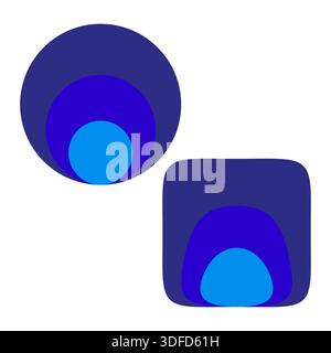Blue circles squares. Simple geometric shape. Layered object abstract. Vector minimal composition. EPS 10. Stock Vector