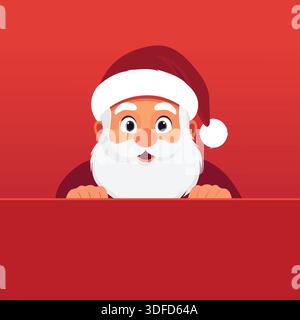 Cute Cartoon Santa Peeking Christmas Poster Stock Vector