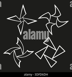 Pinwheel icons pattern. White cross Vector. Solid black background. Geometric star shape. High quality element. EPS 10. Stock Vector