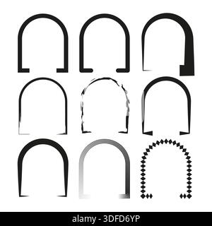 Modern architectural arches. Portal icons Vector. Bold black curve symbols. Professional blank white paper background. EPS 10. Stock Vector