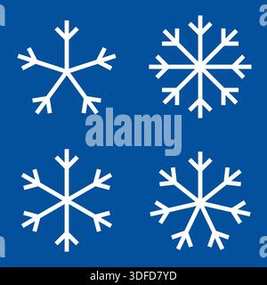 Set of White Snowflakes Isolated on Blue Background Stock Vector