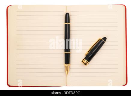 Agenda with fountain pen isolated on white background Stock Photo