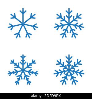 Set of White Snowflakes Isolated on Blue Background Stock Vector