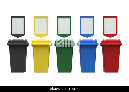 Recycling bins in different colors for waste sorting - 3D rendering Stock Photo