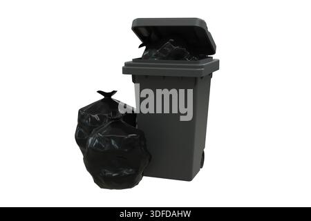 A bin with bin bags placed next to it - 3D rendering on a transparent background Stock Photo