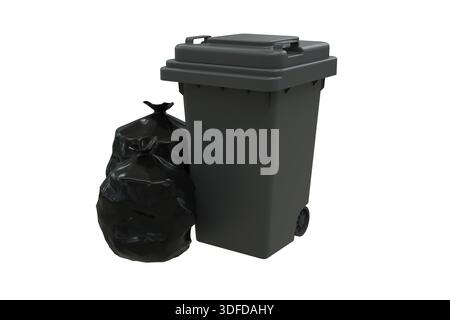 A bin with bin bags placed next to it - 3D rendering on a transparent background Stock Photo