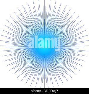 Abstract blue radial vector burst with glowing center and dynamic lines, futuristic energy explosion design, AI big data processing Stock Vector