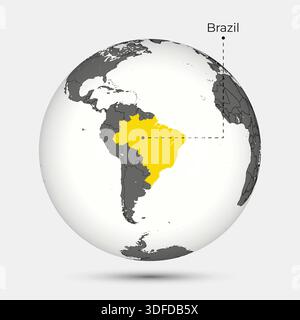 Map of Brazil with Position on the Globe Stock Vector