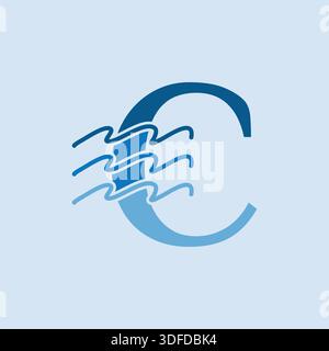 Creative initial letter C icon design featuring flowing ocean waves. Ideal for marine visuals, water sports projects, eco concepts, coastal branding, Stock Vector