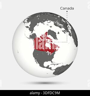 Map of Canada with Position on the Globe Stock Vector