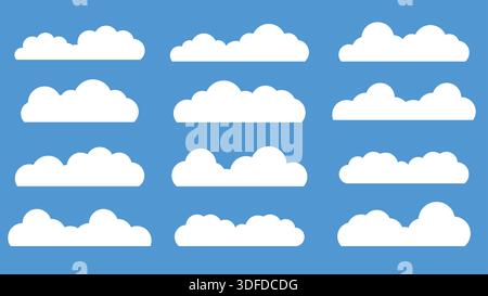 Set of Different Clouds Isolated on Blue Background Stock Vector