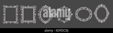 Elegant whimsical lace paper frames set with vintage ornate borders in rectangular and oval shapes with whimsy lines and squiggles. Wedding Stock Vector