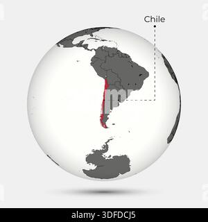 Map of Chile with Position on the Globe Stock Vector