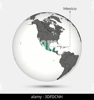 Map of Mexico with Position on the Globe Stock Vector
