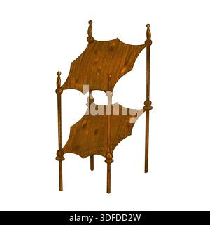 Shelving unit from retro vintage wood empty Hand drawn with colored pencils isolated illustration. For interior and indoor magazines and designs, furn Stock Photo