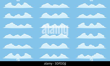 Set of Different Clouds Isolated on Blue Background Stock Vector